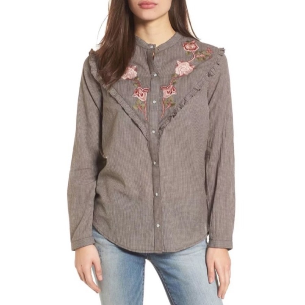 LUCKY BRAND Floral Western Embroidered Skirt M